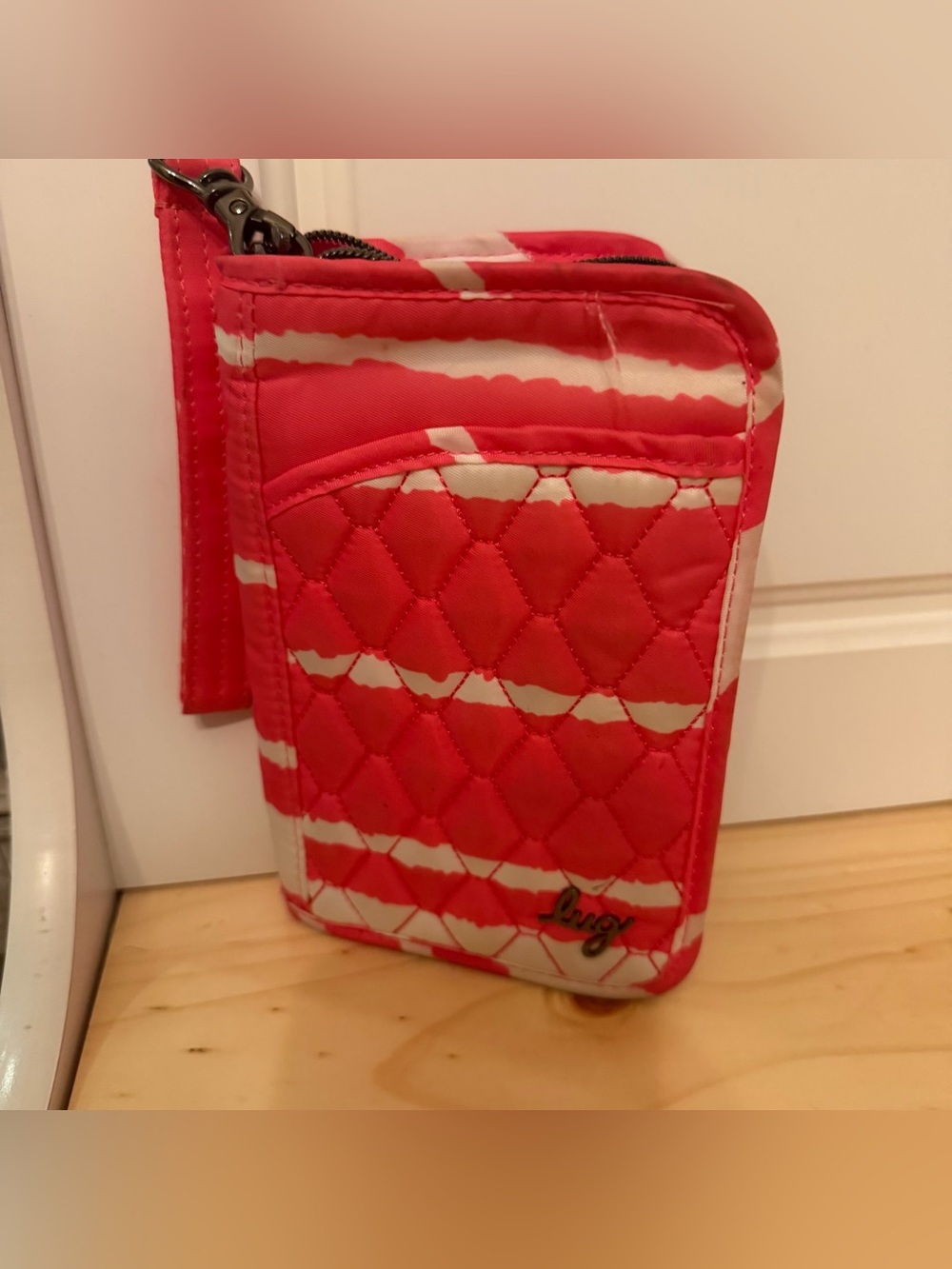 Lug Quilted Coral & White StripLug Quilted Coral & White Striped Wristlet Wallet